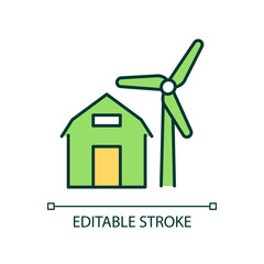 Windmill energy RGB color icon. Rural electrification. Sustainable power generation for countryside. Isolated vector illustration. Simple filled line drawing. Editable stroke. Arial font used