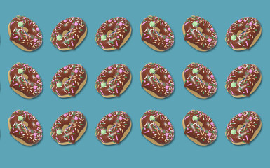 Isolated glazed donut or donut with sprinkles, 3d rendering.