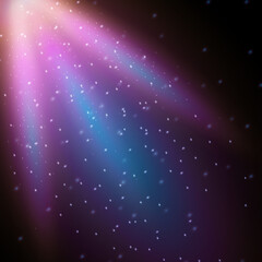 Multicolored glow of light, flickering in the background of the scene, glitter, stars, bright dust on a black background