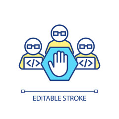 No programmer reuired RGB color icon. No code and low code solutions for developing software. Isolated vector illustration. Simple filled line drawing. Editable stroke. Arial font used