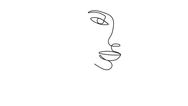 Boho women face line animation on abstract wall art. Surreal portrait, Girl face in line drawing video. Retro abstract picture in continuous outline technique, minimalist art clip for web