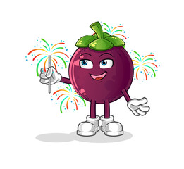 mangosteen with fireworks mascot. cartoon vector