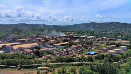 Fototapeta na wymiar Aerial photo of smelter plant, processes and manufactures nickel for export.