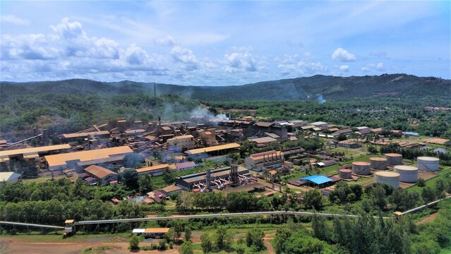 Aerial photo of smelter plant, processes and manufactures nickel for export.