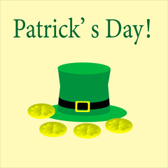 Patrick's Day Leprechaun Hat Coins Money Gold Clover Green