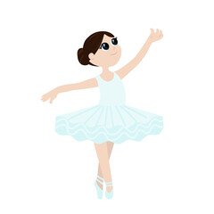 Naklejka premium A cute ballerina in a tutu dances lightly and gracefully. Child girl dancer and she is happy. Cartoon flat style for kids dance school design or professions illustration.