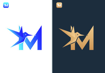 Letter M Bird Logo Design Template for Travel, tour, freedom and peace business