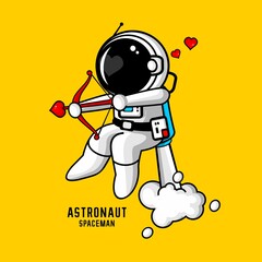 vector illustration of cartoon astronaut carrying a bow of love
