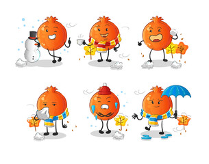 pomegranate in cold weather character mascot vector