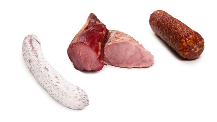 Tasty salami isolated on a white background.