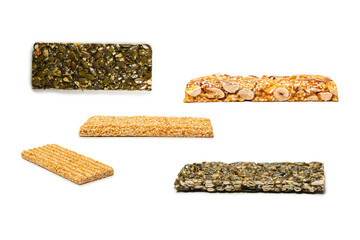 Bar with nuts isolated on a white background.