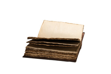 An open empty old notebook isolated on a white background.
