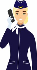 Stewardess air hostess in Uniform in Flat Style.
