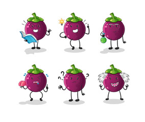 mangosteen thinking group character. cartoon mascot vector