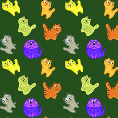 Animals. Infinite pattern. Stylized image of cute kittens. Vector drawing, print.