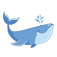 Cartoon blue whale smiles and splashes water