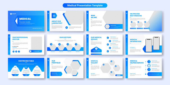Medical PowerPoint presentation slide template design. Use for modern keynote presentation background, brochure design, website slider, landing page, annual report, company