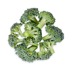 Fresh broccoli isolated on white background. Top view