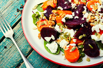 Tasty salad with cottage cheese and vegetable