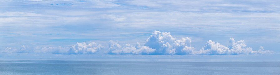 Panorama or panoramic of photo sea or ocean and cloud in blue sky tone.