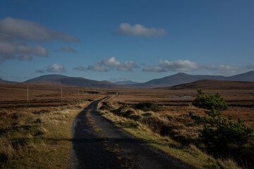 Bogroad at the edge of Ballycroy National Park with vast peatlands and the Wild Nephin Mountains on the horizon. The visitor centre of the National Park is close by in Ballycroy.