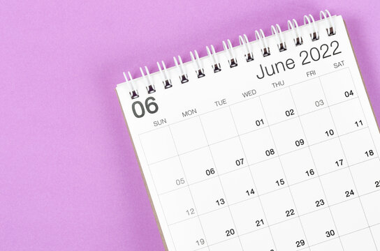 June 2022 Desk Calendar On Light Purple Background.