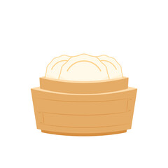 Gyoza in Chinese bamboo steamer basket vector isolated on white background. Gyoza vector. Gyoza is Chinese food.