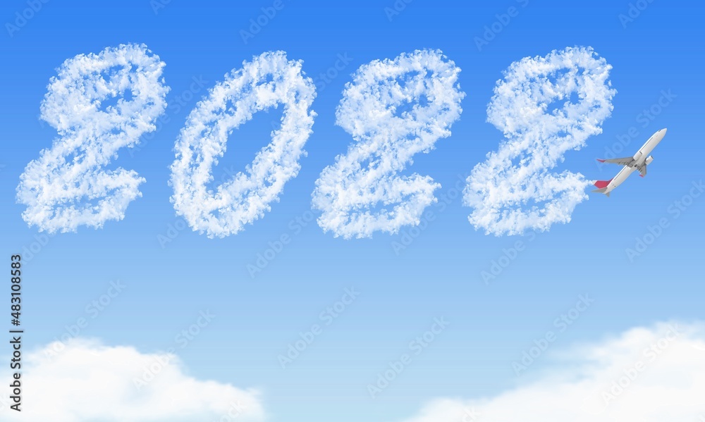 Canvas Prints happy New year 2022 concept. cloud drawing by airplane in blue sky