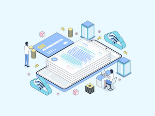 Online Loan Isometric Illustration Lineal Color. Suitable for Mobile App, Website, Banner, Diagrams, Infographics, and Other Graphic Assets.