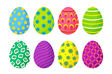 A set of colorful Easter eggs with a festive design isolated on a white background.