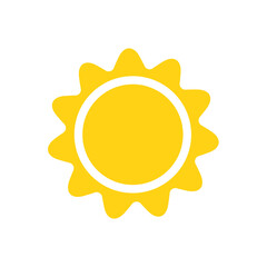 Vector cartoon yellow sun Shining light rays to heat the summer. Isolated on white background.