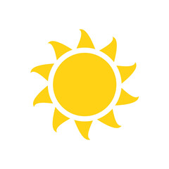 Vector cartoon yellow sun Shining light rays to heat the summer. Isolated on white background.