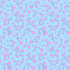Starry cute pink blue seamless pattern in dream style