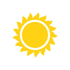 Vector cartoon yellow sun Shining light rays to heat the summer. Isolated on white background.