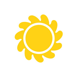 Vector cartoon yellow sun Shining light rays to heat the summer. Isolated on white background.