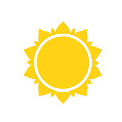 Vector cartoon yellow sun Shining light rays to heat the summer. Isolated on white background.