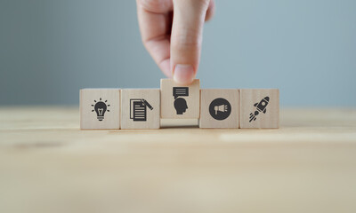Storytelling concept. Content marketing strategy. Content visualization and visual marketing. Hand...