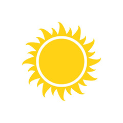 Vector cartoon yellow sun Shining light rays to heat the summer. Isolated on white background.