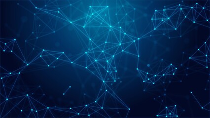 Vector abstract background. The design of the destroyed grid, Digital connection, plexus. A pattern of lines, dots, circles. Neon glow. Poster technology, business, medicine, social networks, websites