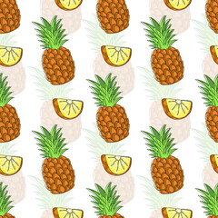 Pineapple seamless pattern. Tropical exotic summer pattern with  hand drawn pineapples. print for fabric, textiles, wrapping paper, web.Vector illustration