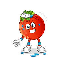 tomato stretching character. cartoon mascot vector