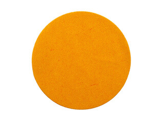 Blank orange round adhesive paper sticker label isolated on white background