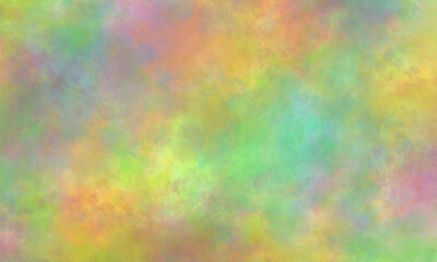 Abstract translucent watercolor background in purple, blue, yellow, orange and green tones. Copy space, horizontal banner.