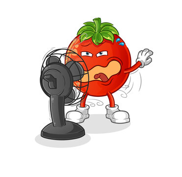 recommend clip art: tomato in front of the fan character. cartoon mascot vector