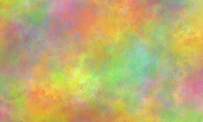 Abstract translucent watercolor background in green, yellow, purple, pink, red and orange tones. Copy space, horizontal banner.