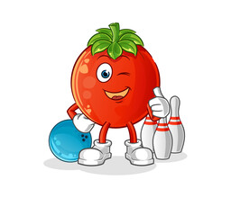 tomato play bowling illustration. character vector