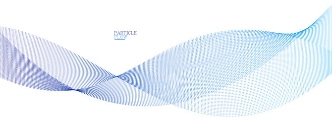 Blue dots in motion vector abstract background, particles array wavy flow, curve lines of points in movement, technology and science illustration.