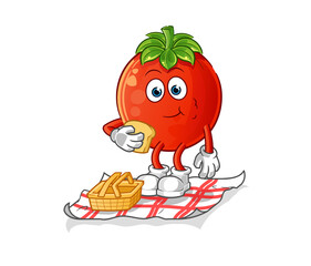 tomato on a picnic cartoon. cartoon mascot vector