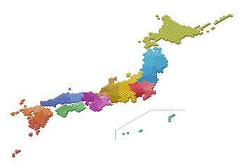 Obraz premium ベクター日本地図 キューブドットマップ アイソメトリック
