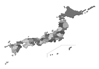 ベクター日本地図 キューブドットマップ アイソメトリック